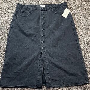 Universal Thread Black Wash Denim Button-Front Midi Skirt Plus Size 17 | NWT